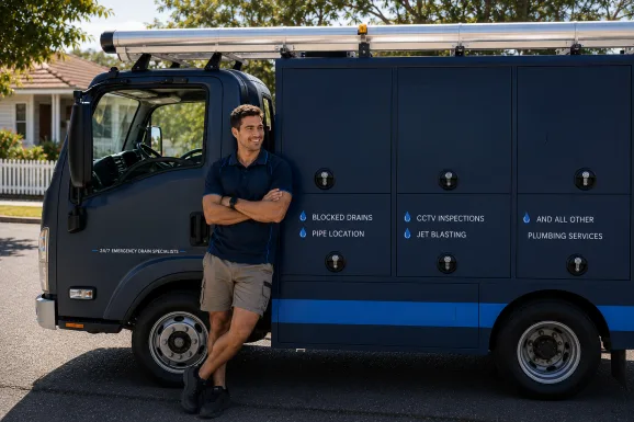 Our plumber with the service van on a Ingleburn job