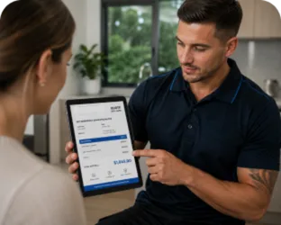 Plumber explaining a service estimate in Ingleburn