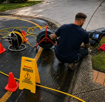 Burst drain pipe being repaired in Ingleburn
